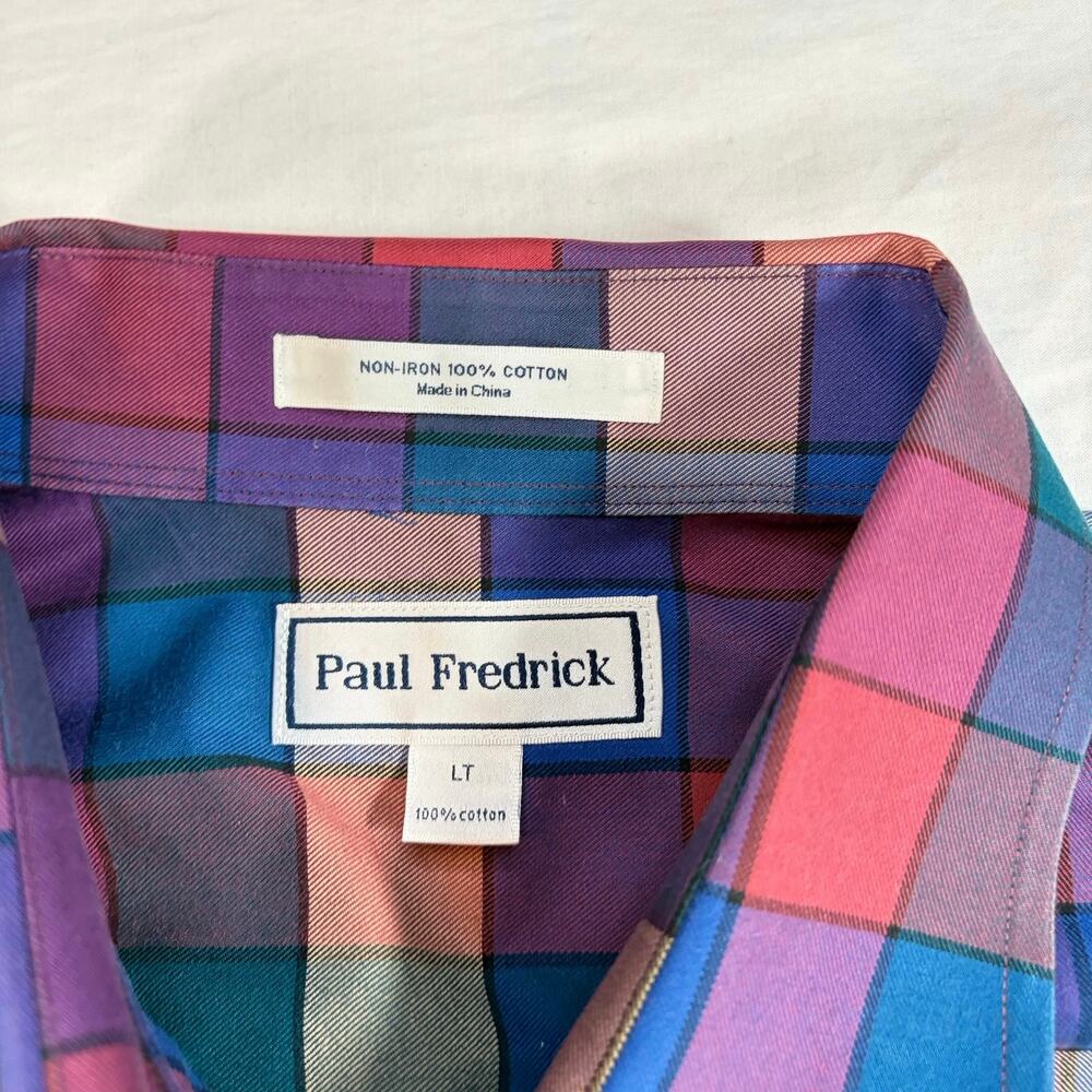 Paul Fredrick Mens jewel toned check long sleeve shirt. Size LT. career, office - Picture 4 of 4